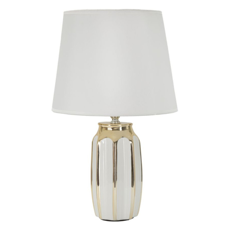 Lampe à poser moderne Hauteur 40 cm en Céramique Métal Doré Tissu Blanc Cassy 