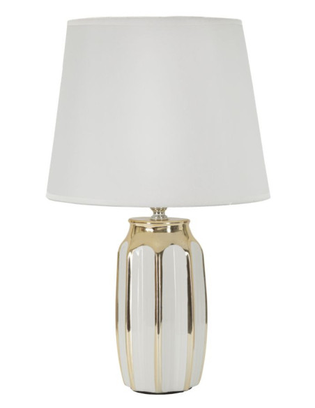 Lampe à poser moderne Hauteur 40 cm en Céramique Métal Doré Tissu Blanc Cassy 