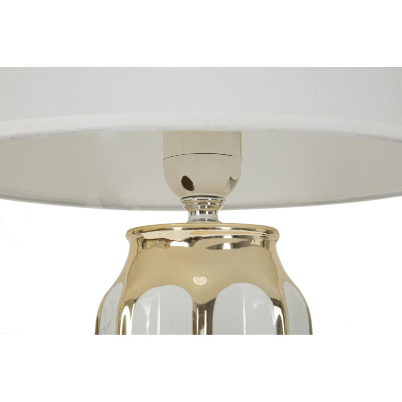 Lampe à poser moderne Hauteur 40 cm en Céramique Métal Doré Tissu Blanc Cassy 