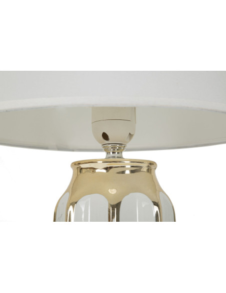 Lampe à poser moderne Hauteur 40 cm en Céramique Métal Doré Tissu Blanc Cassy 