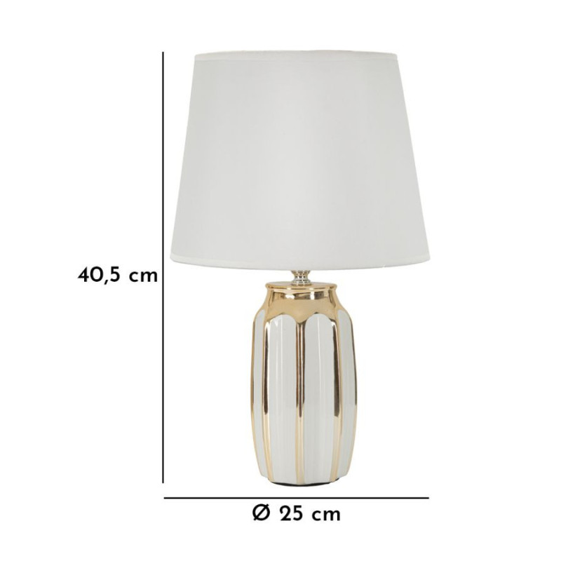 Lampe à poser moderne Hauteur 40 cm en Céramique Métal Doré Tissu Blanc Cassy 