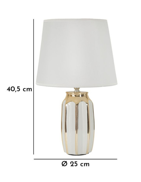 Lampe à poser moderne Hauteur 40 cm en Céramique Métal Doré Tissu Blanc Cassy 