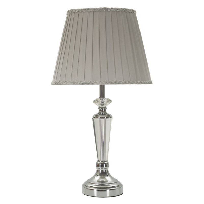 Grande Lampe à poser moderne chic Hauteur 56 cm en Métal Argenté Tissu Gris Verre Transparent Silvery 