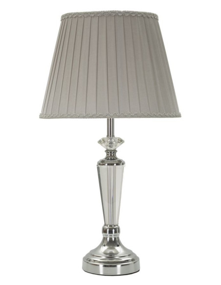 Grande Lampe à poser moderne chic Hauteur 56 cm en Métal Argenté Tissu Gris Verre Transparent Silvery 