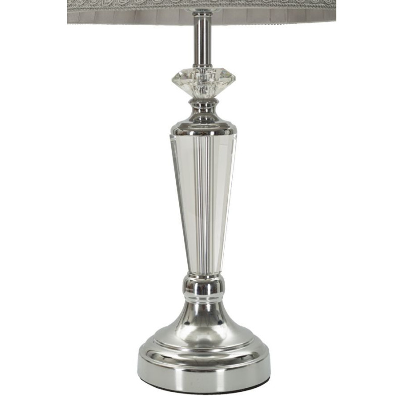 Grande Lampe à poser moderne chic Hauteur 56 cm en Métal Argenté Tissu Gris Verre Transparent Silvery 