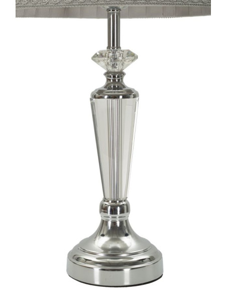 Grande Lampe à poser moderne chic Hauteur 56 cm en Métal Argenté Tissu Gris Verre Transparent Silvery 