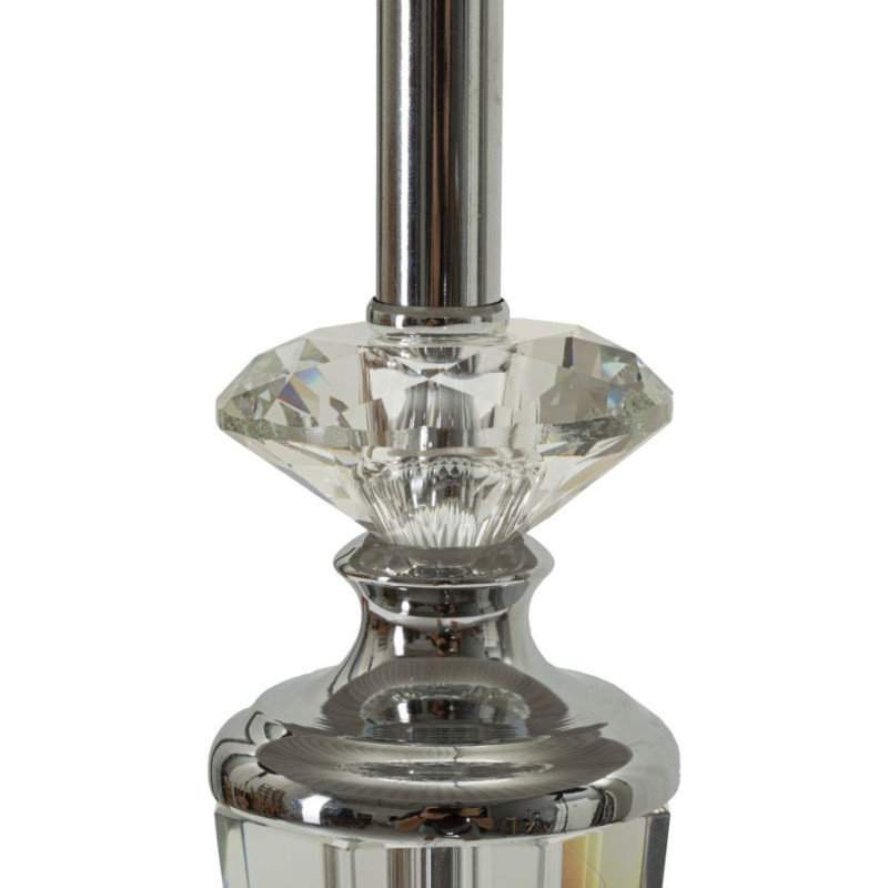 Grande Lampe à poser moderne chic Hauteur 56 cm en Métal Argenté Tissu Gris Verre Transparent Silvery 