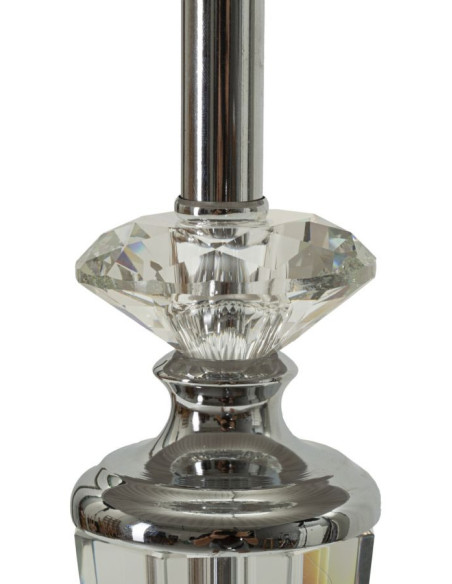 Grande Lampe à poser moderne chic Hauteur 56 cm en Métal Argenté Tissu Gris Verre Transparent Silvery 