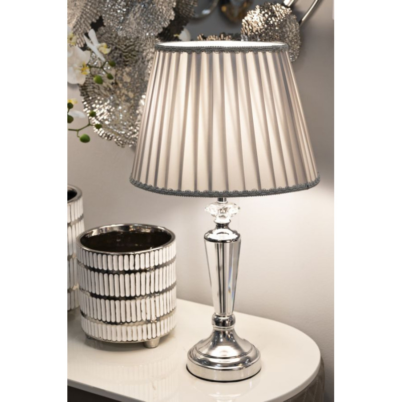 Grande Lampe à poser moderne chic Hauteur 56 cm en Métal Argenté Tissu Gris Verre Transparent Silvery 