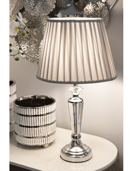 Grande Lampe à poser moderne chic Hauteur 56 cm en Métal Argenté Tissu Gris Verre Transparent Silvery 