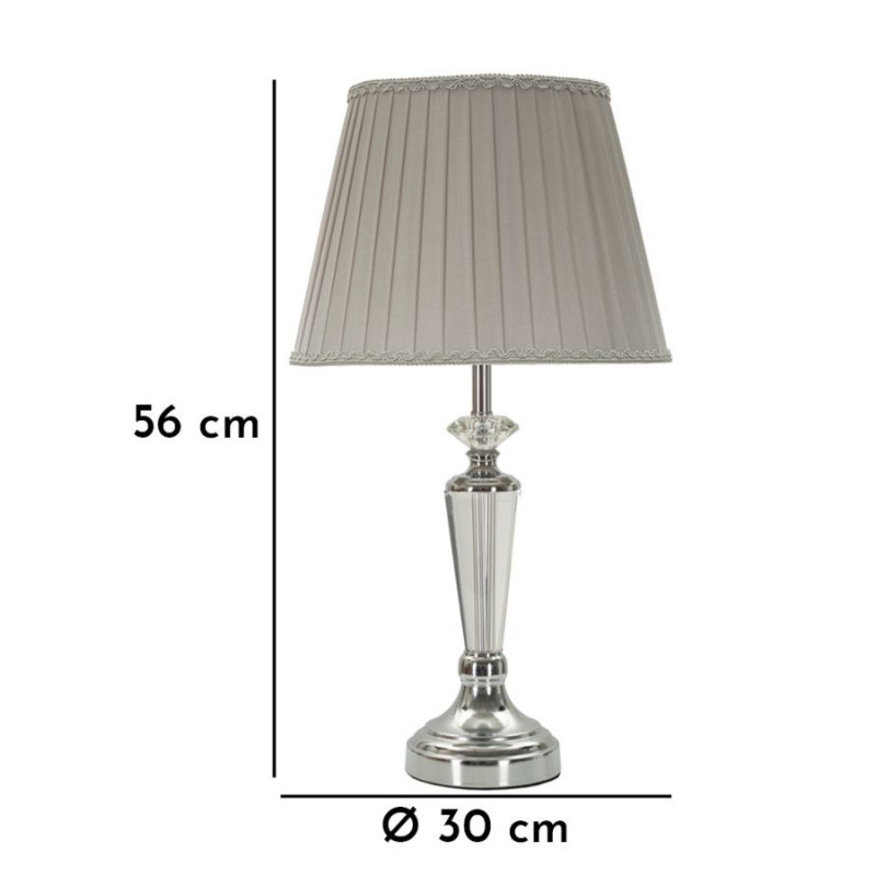Grande Lampe à poser moderne chic Hauteur 56 cm en Métal Argenté Tissu Gris Verre Transparent Silvery 