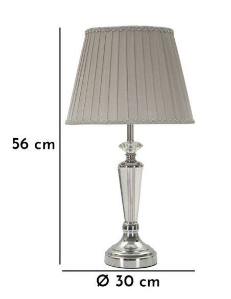 Grande Lampe à poser moderne chic Hauteur 56 cm en Métal Argenté Tissu Gris Verre Transparent Silvery 