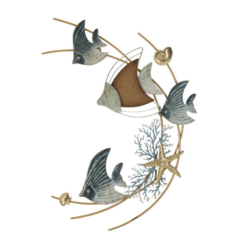 Grande déco murale bord de mer Poissons 61x77 en Métal Bois Dory 