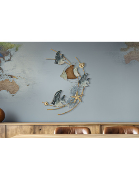 Grande déco murale bord de mer Poissons 61x77 en Métal Bois Dory 