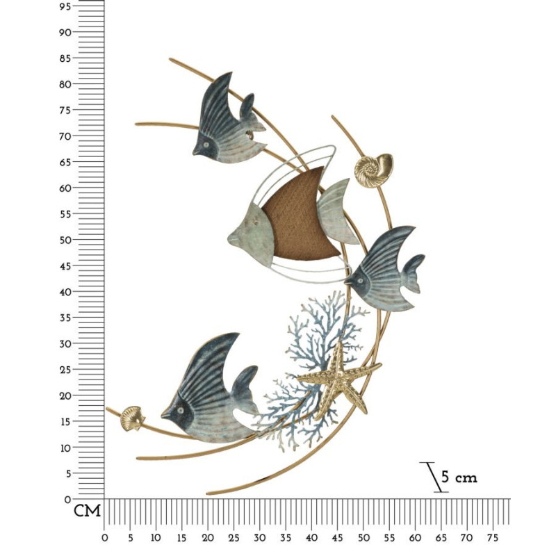 Grande déco murale bord de mer Poissons 61x77 en Métal Bois Dory 