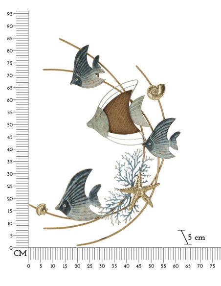Grande déco murale bord de mer Poissons 61x77 en Métal Bois Dory 