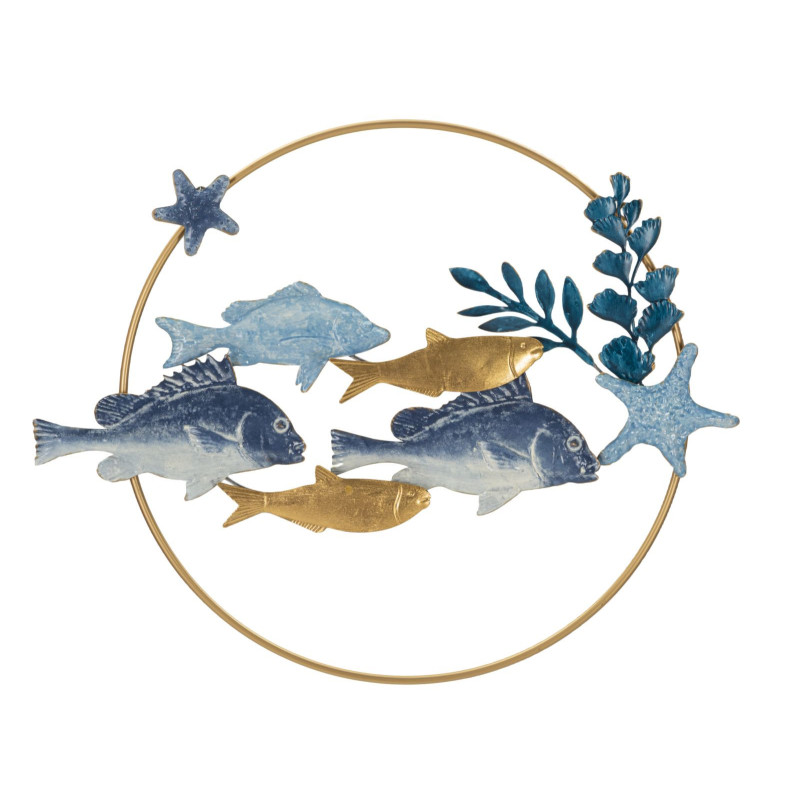 Grande déco murale bord de mer Poissons 77x62 en Métal Bois Marine 
