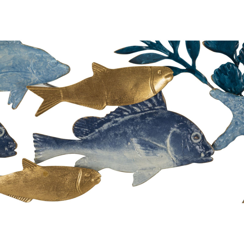Grande déco murale bord de mer Poissons 77x62 en Métal Bois Marine 