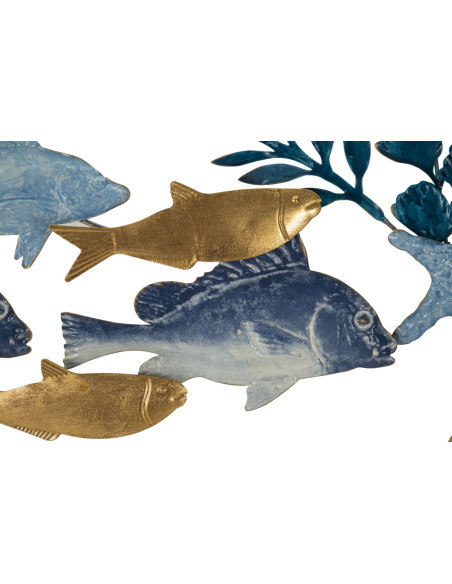 Grande déco murale bord de mer Poissons 77x62 en Métal Bois Marine 