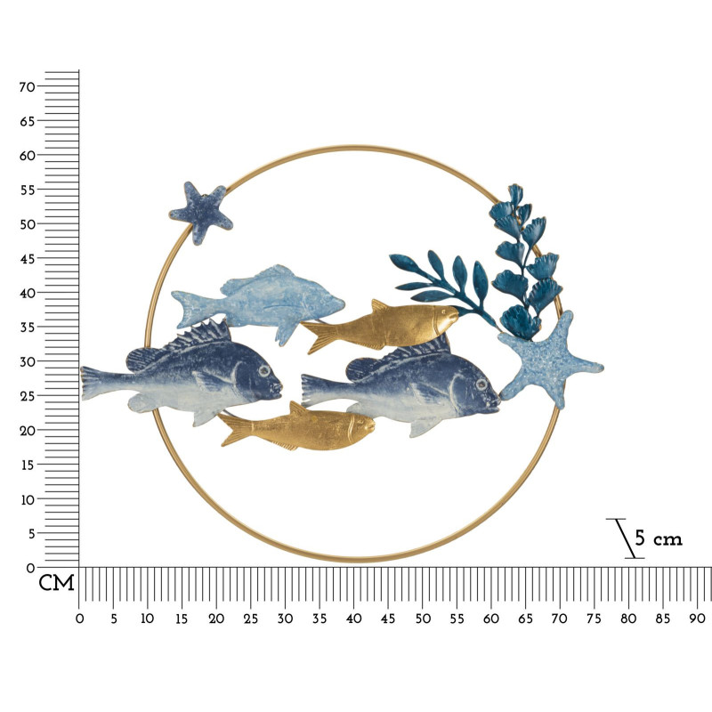 Grande déco murale bord de mer Poissons 77x62 en Métal Bois Marine 