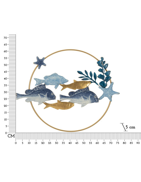 Grande déco murale bord de mer Poissons 77x62 en Métal Bois Marine 