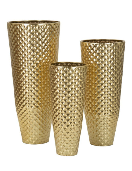 Grand Vase déco haut moderne Rond en Métal Doré Brillant Glotty Tris (Lot de 3) 