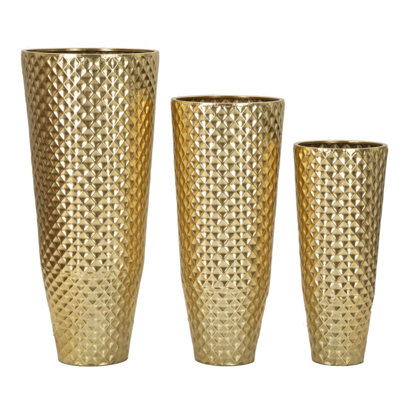Grand Vase déco haut moderne Rond en Métal Doré Brillant Glotty Tris (Lot de 3) 