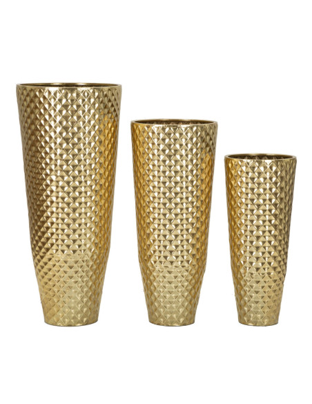 Grand Vase déco haut moderne Rond en Métal Doré Brillant Glotty Tris (Lot de 3) 