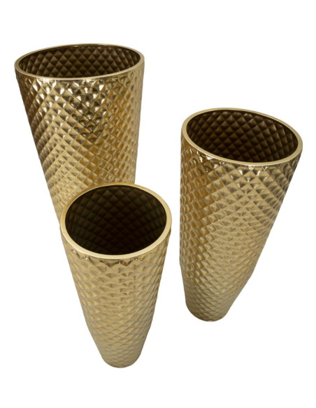 Grand Vase déco haut moderne Rond en Métal Doré Brillant Glotty Tris (Lot de 3) 