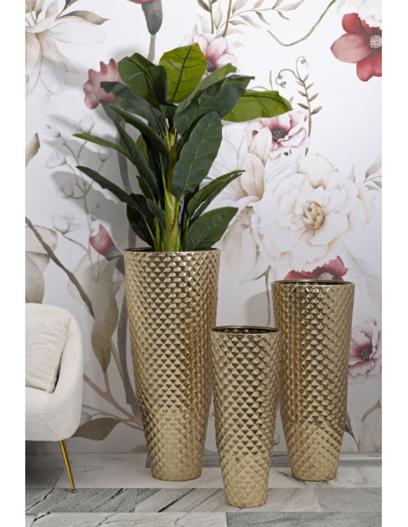 Grand Vase déco haut moderne Rond en Métal Doré Brillant Glotty Tris (Lot de 3) 