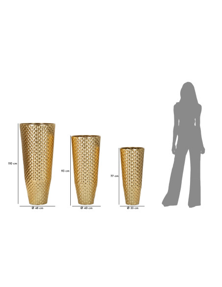 Grand Vase déco haut moderne Rond en Métal Doré Brillant Glotty Tris (Lot de 3) 