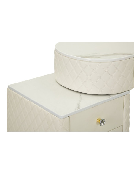 Coiffeuse moderne avec tabouret 4 tiroirs en Polyuréthane Blanc Matelassé Bois MDF Métal Doré Sharon 