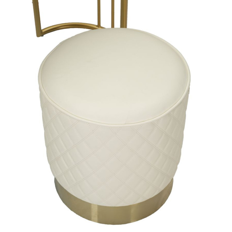 Coiffeuse moderne avec tabouret 4 tiroirs en Polyuréthane Blanc Matelassé Bois MDF Métal Doré Sharon 