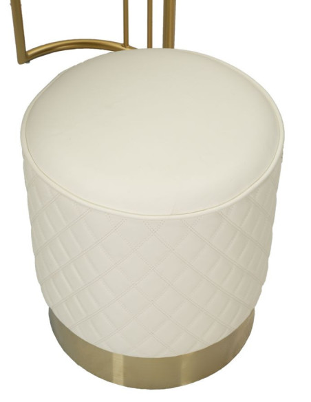 Coiffeuse moderne avec tabouret 4 tiroirs en Polyuréthane Blanc Matelassé Bois MDF Métal Doré Sharon 