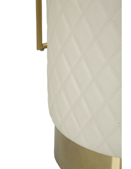 Coiffeuse moderne avec tabouret 4 tiroirs en Polyuréthane Blanc Matelassé Bois MDF Métal Doré Sharon 