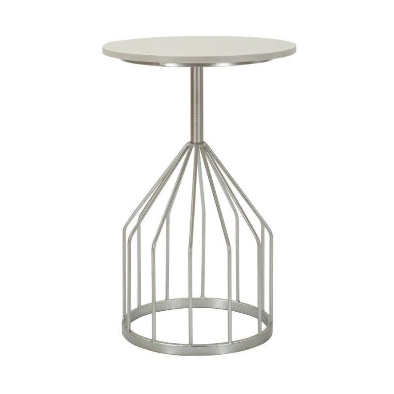 Sellette haute moderne Ronde en Marbre Blanc Métal Argenté Cup 