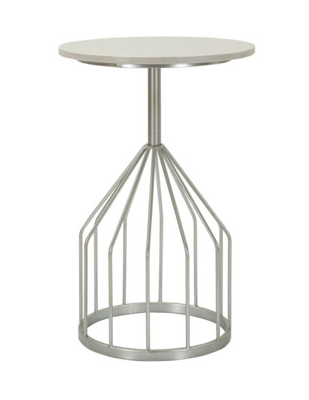 Sellette haute moderne Ronde en Marbre Blanc Métal Argenté Cup 