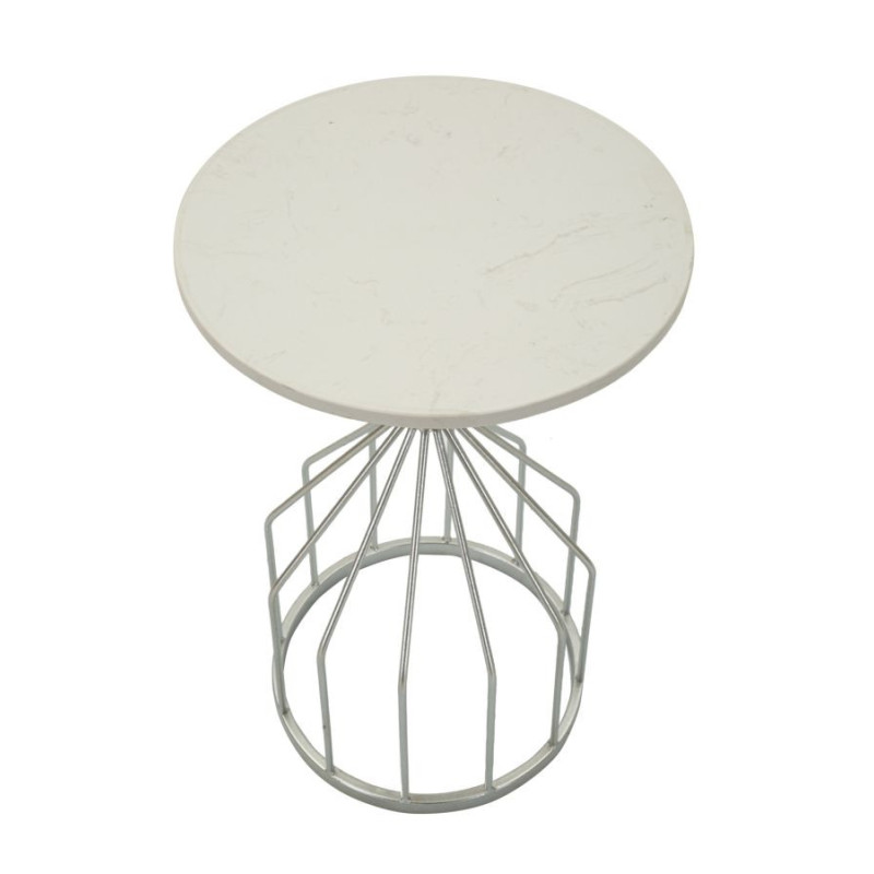 Sellette haute moderne Ronde en Marbre Blanc Métal Argenté Cup 