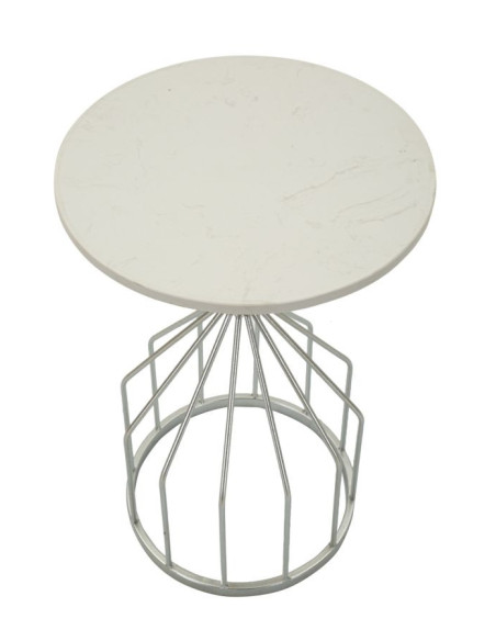 Sellette haute moderne Ronde en Marbre Blanc Métal Argenté Cup 