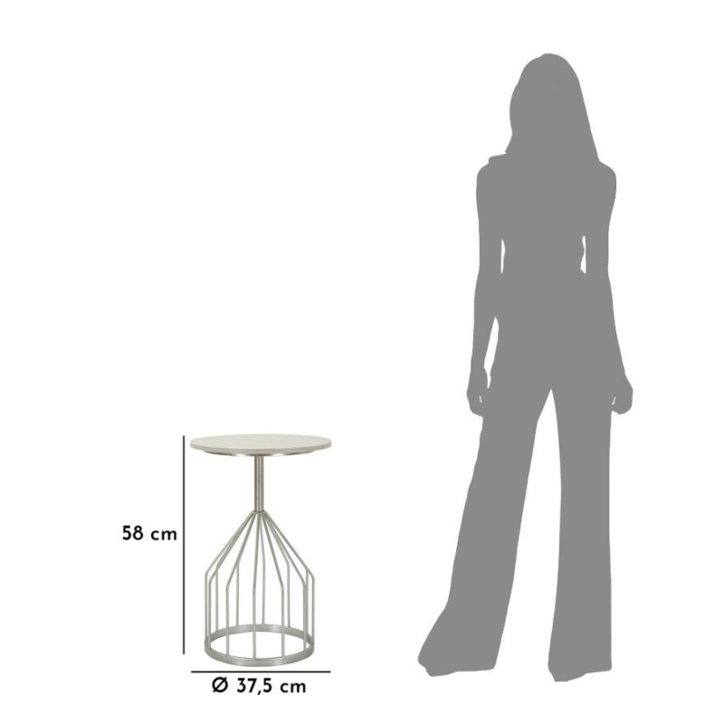 Sellette haute moderne Ronde en Marbre Blanc Métal Argenté Cup 