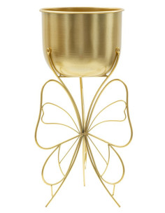 Cache-pot sur pied moderne Papillon Rond Hauteur 45 cm en Métal Doré Farfy 