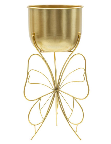Cache-pot sur pied moderne Papillon Rond Hauteur 45 cm en Métal Doré Farfy 