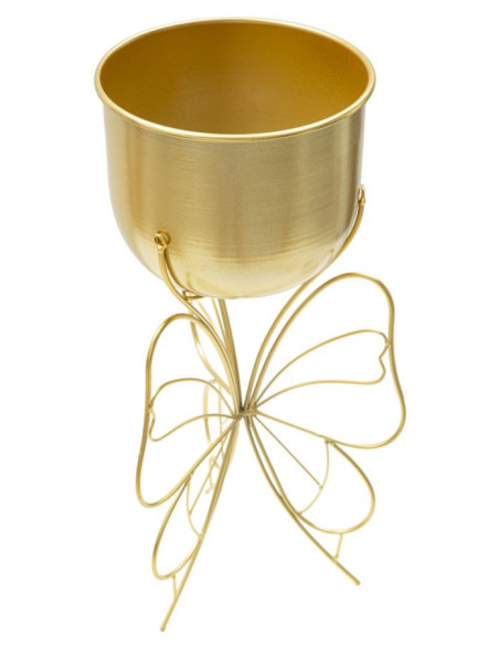 Cache-pot sur pied moderne Papillon Rond Hauteur 45 cm en Métal Doré Farfy 