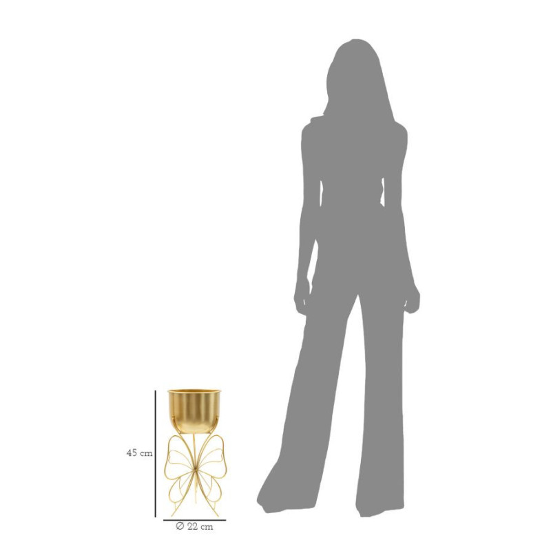 Cache-pot sur pied moderne Papillon Rond Hauteur 45 cm en Métal Doré Farfy 