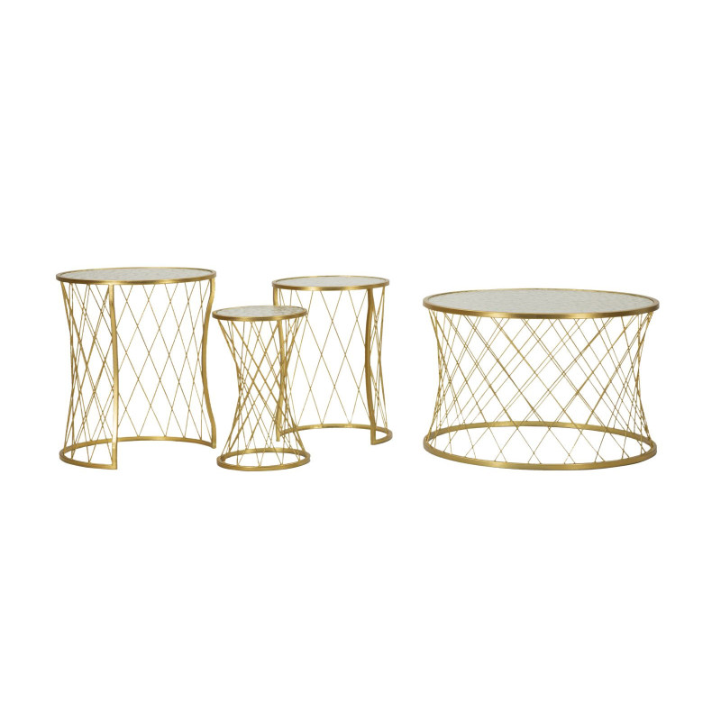 Table basse moderne avec table d'appoint gigogne en Métal Doré Verre Noah (Lot de 4) 