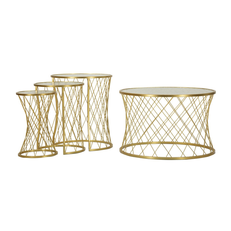 Table basse moderne avec table d'appoint gigogne en Métal Doré Verre Noah (Lot de 4) 