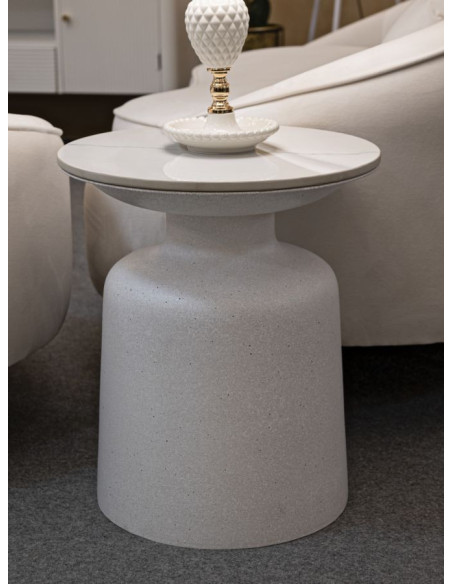 Table d'appoint minimaliste Ronde 40 cm en Métal Céramique Blanc White 