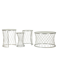 Table basse moderne avec table d'appoint gigogne Ronde en Métal Argenté Verre Noah (Lot de 4) 