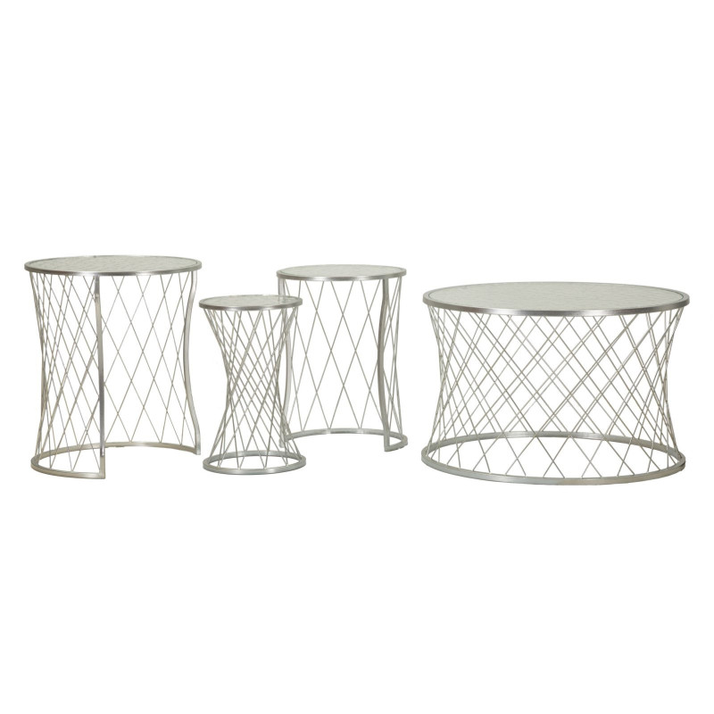 Table basse moderne avec table d'appoint gigogne Ronde en Métal Argenté Verre Noah (Lot de 4) 