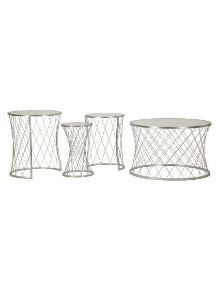 Table basse moderne avec table d'appoint gigogne Ronde en Métal Argenté Verre Noah (Lot de 4) 